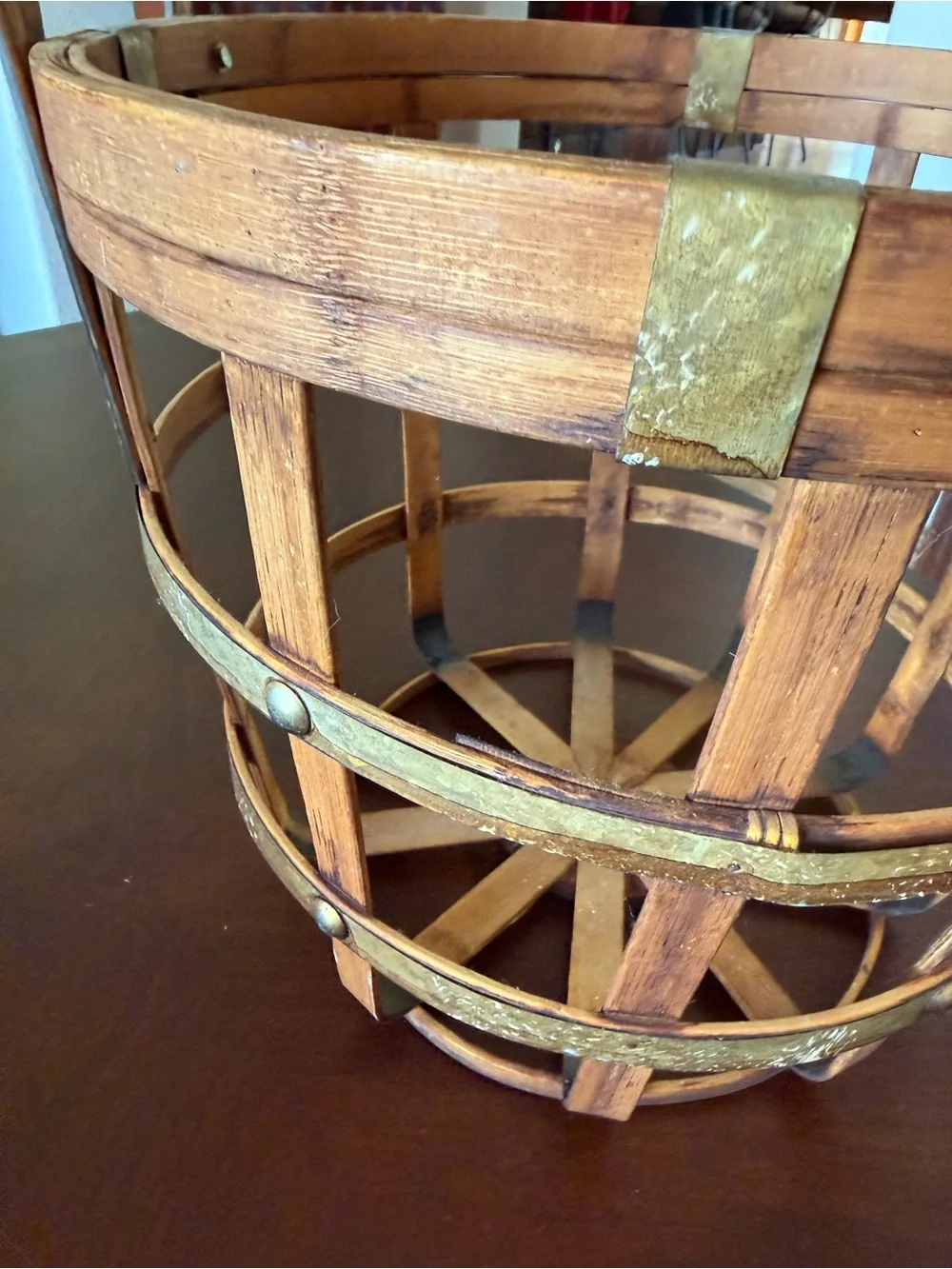 Rustic Wooden Basket w/Metal Accents